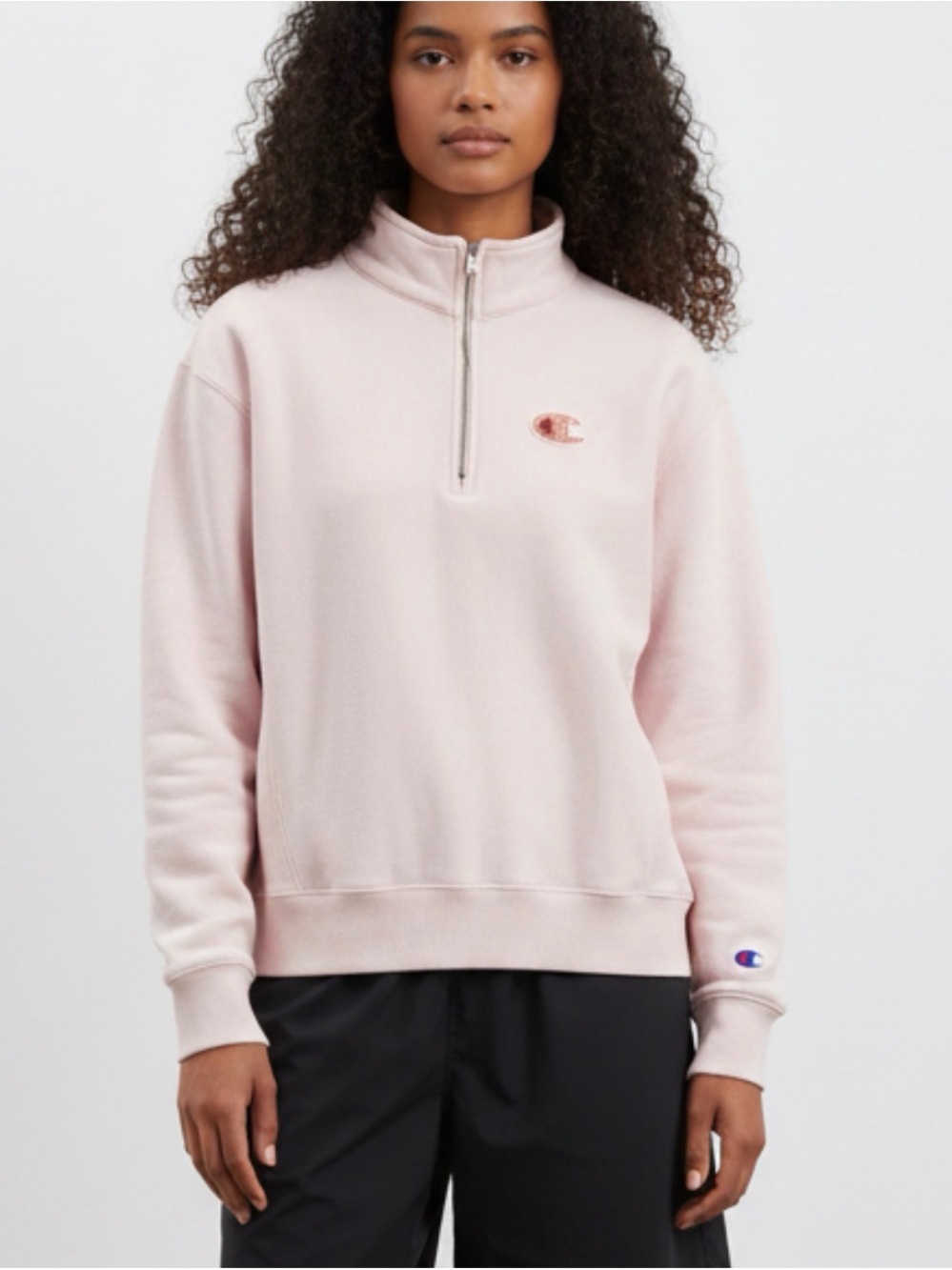 Champion Women's oversized light Pink Quarter-Zip Fleece Pullover